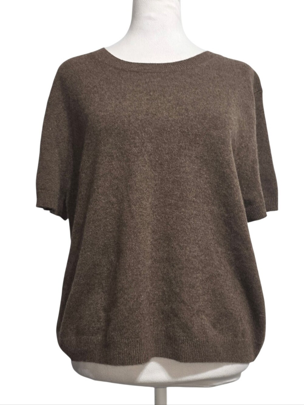 Quince 100% Mongolian Cashmere Sweater Tee XL Brown Luxury Knit Short Sleeve